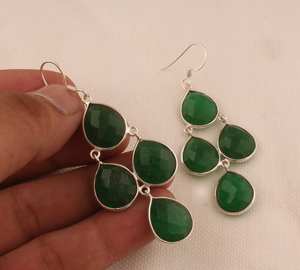 Boucle d'oreille en argent sterling massif 925 plaqué style bohème à la mode Onyx vert pierre précieuse à facettes lunette naturelle anniversaire approvisionnement - Product Image 3