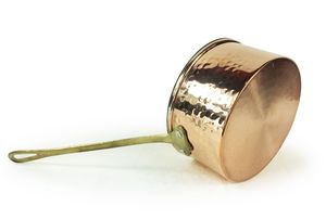 Handhammered Copper Dalyan Sauce <b>Pan</b> With Lid Cover 14,5 Cm/5.7" Thick Base Nickel Color With Brass <b>Handle</b> Handmade, Authentic - Product Image 4