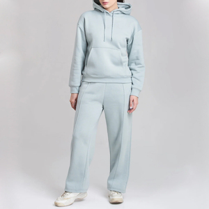 Survêtement décontracté d'hiver pour femme, le plus vendu, à capuche, uni, respirant, 100 % coton, manches longues, taille élastique pleine longueur - Product Image 1