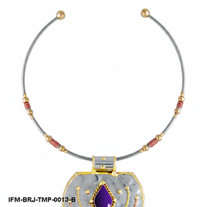 Collier artisanal en trois métaux avec pendentif en améthyste violette en forme de larme, collier en métal mixte, média mixte - Product Image 2