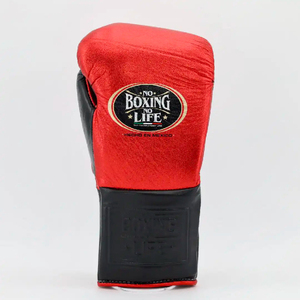 Guantes de Boxeo Profesionales Nuevos, Sin Boxeo No Hay Vida, Rojos/Negros, con Cordones, de Cuero Genuino, Dedos Completos, Secado Rápido, para Artes Marciales - Product Image 2