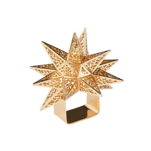 แหวนผ้าเช็ดปากออกแบบลายดอกบานและดอกตูมทำจากโลหะชุดสีทอง/4ชิ้นสำหรับงานแต่งงานและโรงแรมการตกแต่งโต๊ะอาหาร - Product Image 4