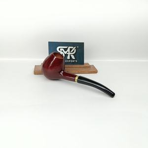 Pipa de fumar de madera hecha a mano con boca roja lisa, tallo negro curvado y acabado pulido para coleccionistas de tabaco y uso diario. - Product Image 2