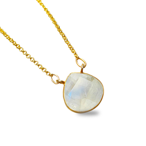 Collier pendentif pierre de lune arc-en-ciel 14mm pierre précieuse argent Sterling 925 or Vermeil lunette ensemble pendentif collier collier de pierres précieuses - Product Image 1