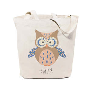Personalized Owl Cotton Canvas Tote Bag Name Eco-Friendly Recyclable 12oz Thickness Screen Printing Medium for Daily Use Beach - Product Image 1