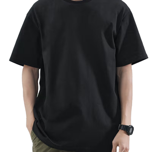 Custom Logo 300gsm High Quality Cotton T-Shirt for Men Solid Pattern Crop Length Streetwear Blank Boxy Fit Tee - Product Image 3