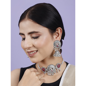 GS Maroon Flower Peacock <b>Choker</b> with Zircon for Wedding Occasions - Product Image 2