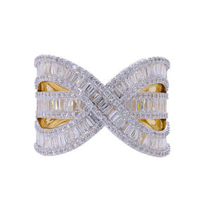 วงแหวนครอสโอเวอร์สีเหลืองทอง14K มีเพชรธรรมชาติตัดเป็น2.45CTW และมีหลายแถวดีไซน์ชุดช่อง - Product Image 3