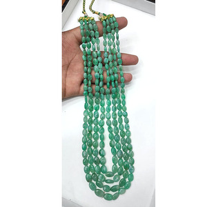 Collar vintage de cuentas de berilo de 4 capas, color verde esmeralda, 8-10mm de longitud - Product Image 2