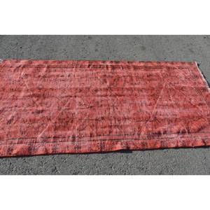 Alfombra Kilim Vintage roja y negra de 3,6x7,4 pies, Alfombra de área de lana turca de gran tamaño, respaldo de látex, retales de 10mm para decoración de habitación de pasillo - Product Image 3