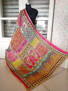 Nouveau Fantaisie À La Main Broderie Miroir Travail Pakistanais Soie Dupattas Bohème Broderie À La Main Coloré Dupattas Pour Les Femmes Vêtements - Product Image 3