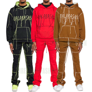 Survêtements deux pièces en polaire écologique pour hommes, chauds et à la mode, survêtement de maternité d'hiver uni avec logo personnalisé - Product Image 1