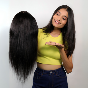 Perruque en cheveux indiens avec dentelle frontale, 100% cheveux Remy, ligne de cheveux naturelle, petite dentelle française, sans colle, légère, respirante et confortable - Product Image 3