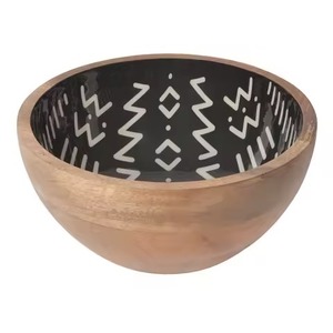 Bol Rustique en Bois Imprimé Émail avec Autocollant Design, Fait Main, Centre de Table de Restaurant, Bol à Riz et à Nourriture - Product Image 2