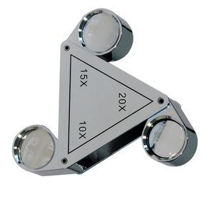 แว่นขยายสามเหลี่ยม 3 in 1 ทำจากทองเหลือง ขนาด 18 มม. กำลังขยาย 10x/15x/20x 15x  ผิวโครเมียม  แบบพกพาและใช้งานได้หลากหลาย - Product Image 1