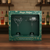 Ensemble de verres classiques gravés de motifs floraux, coffret cadeau Martini et Coupe pour bar, restaurant, vente en gros