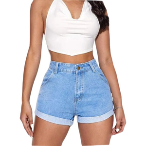 Short en jean droit vintage taille haute personnalisé pour femmes, pantalons chauds respirants à la mode d'été dans les grandes tailles de style sexy - Product Image 1