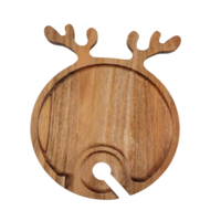 Weihnachten Wein Vorspeise Teller Akazien holz Serviert ablett Platten Hirsch Cocktail Teller mit Weinhalter für Küche Geschenk aus Vietnam