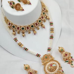 INDIAN TRADITIONAL and FASHIONABLE COPPER <b>JEWELLERY</b> BRIDAL WEDDING <b>JEWELLERY</b> <b>SET</b> for WOMEN EARRINGS and NECKLACE <b>SET</b> - Product Image 1