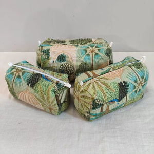 3-Piece Cotton Quilted Peacock Print <b>Makeup</b> <b>Bag</b> Organizer with Zipper Closure Lightweight Travel for Case - Product Image 1