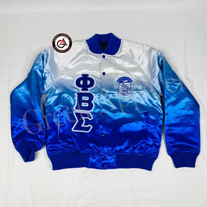 Phi Beta Sigma Fraternidad Bordado Hombres Chaqueta de satén | Fraternidad Sublimado Bordado Satén cuerpo Bomber Jacket - Product Image 1