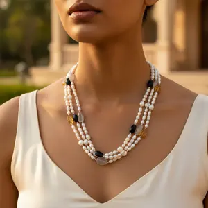 Collier multi-rangs en perles pour femme avec pierres précieuses, bijou élégant, cadeau - Product Image 2