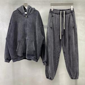 Ensemble sweat à capuche et pantalon de survêtement à fermeture éclair, 100% coton, coupe évasée, survêtement personnalisé avec impression en relief, délavage acide, meilleur prix - Product Image 3