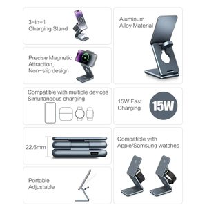 Cargador inalámbrico magnético de aluminio de 15W con soporte de cargador inalámbrico magnético para iPhone ,Airpod, iWatch y Samsung <span class=keywords><strong>Galaxy</strong></span> <span class=keywords><strong>Watch</strong></span> - Product Image 6