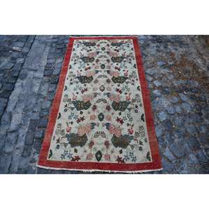 Alfombra clásica de lana blanca y roja de 3,3x6,2 pies, área grande turca, rectángulo, pasillo, patrón abstracto, Alfombra de habitación de látex de felpa de 10mm - Product Image 1