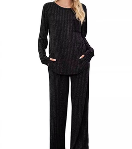 Ensemble décontracté en tricot à capuche pour femme en 2 pièces, manches longues, respirant, taille plus, tenue assortie d'automne, uni, au-dessus du genou - Product Image 1