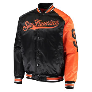 Veste universitaire en satin pour homme Baseball Varsity noir/orange Veste Letterman Style USA Service OEM disponible - Product Image 2