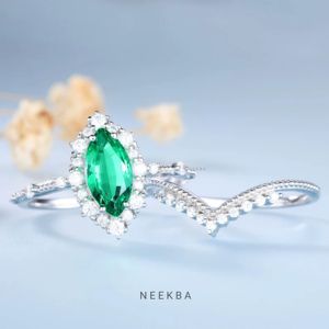 ชุดแหวนแต่งงานมรกต2ชิ้นสีเงิน925ไม่เหมือนใครแหวนฮาโลสีมรกตตัดรูปวงแหวนคู่กับสายรัดแต่งงานสไตล์มงกุฎ - Product Image 3