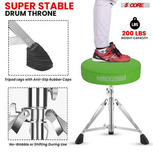 5 Core Drum Throne 3 Thick <b>Padded</b> Memory Foam Comfortable Drummer <b>Stool</b> 200Lb Capacity Adjustable - Product Image 4