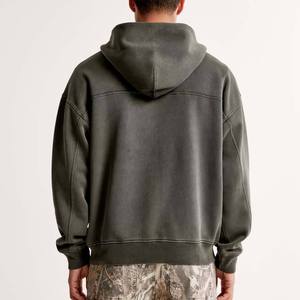 Sudaderas con capucha y cremallera para hombre, personalizadas con logotipo bordado, lavadas al ácido, unisex, de otoño, gruesas, cortas, de corte regular, de forro polar, impermeables - Product Image 4