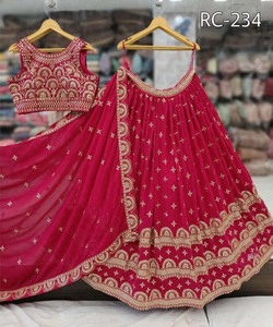Venta al por mayor a precio de moda Georgette hilo secuencia trabajo Lehenga Choli Dupatta estilo indio pakistaní XL tamaño desgaste de fiesta - Product Image 5