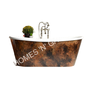 Bañera de diseño vintage independiente de cobre hecha a mano, desbordamiento y escurridor personalizable para remojar la decoración del baño - Product Image 1