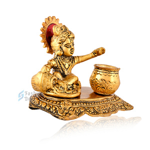 Vajilla de Metal Chapada en Oro con Diseño Religioso Moderno de Laddu Gopal / Krishna Ji, con Técnica de Soldadura, para Regalo o Decoración del Hogar - Product Image 5