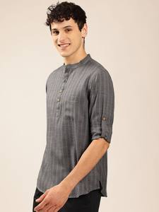 <b>men</b> striped printed pathani <b>kurta</b> straight short <b>kurta</b> polyester viscose mandarin collar long sleeves curved hem <b>kurta</b> for <b>mens</b> - Product Image 4