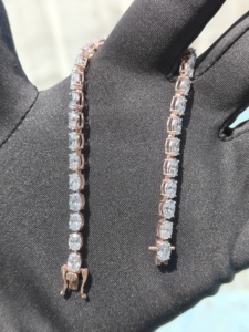 Bracelet de tennis en or massif 14 carats de 2mm avec diamant de laboratoire ovale à 4 griffes Bracelet en diamant véritable Beau bracelet en diamant en or rose - Product Image 5