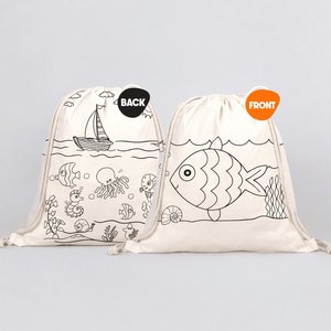 Lot de 5 sacs à dos à cordon de serrage style dessin animé, 14x16, personnalisables avec marqueur textile, logo personnalisé, ensemble amusant pour usage quotidien et publicité - Product Image 1