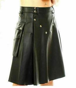 Kilts hechos a medida para hombre al por mayor Kilt de cuero negro orgullo para hombre regular ajustado teñido liso para hombre - Product Image 3