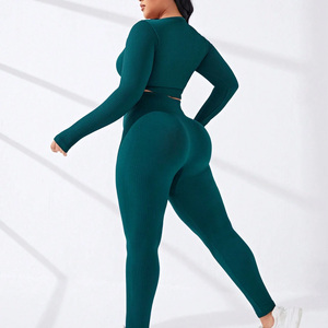 Conjunto de camiseta y Mallas para mujer que absorbe la humedad, ropa deportiva elástica transpirable, marca personalizada, venta al por mayor, OEM - Product Image 2