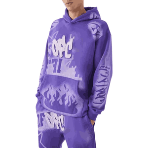 Ensemble de survêtements personnalisés pour hommes, survêtement avec lavage à l'acide, avec strass, pull à capuche et pantalon de survêtement évasé - Product Image 4