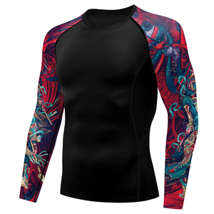 Precio barato exigible hombres Rash Guard Spandex MMA Rash Guard manga larga compresión BJJ Rash Guard - Product Image 4