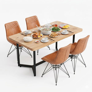 Traditional <b>Pine</b> Wood Farmhouse Dining <b>Table</b> & 4 Antique Upholstered Leather Aster Chairs (CBBA142) - Product Image 1