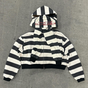OEM personalizado clásico a rayas de gran tamaño recortado ajuste doble capuchas cuatro mangas hombres impreso Streetwear Sudadera con capucha - Product Image 1