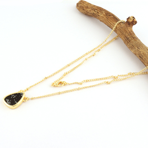 New Collection Yellow Gold Plated Beaded <b>Chain</b> Necklace Natural Snowflake Obsidian Fancy Shape Pendant for Weddings Engagements - Product Image 4