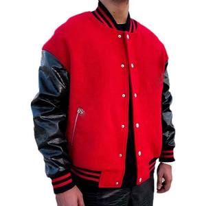 Red <b>Wool</b> Stand Collar Men's Winter Varsity Jacket Reversible Windproof Customizable Front Logo Breathable - Product Image 3