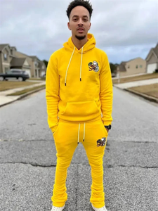 Venta al por mayor de los hombres de invierno Joggers Set Streetwear Chenille bordado Sudadera con capucha y pantalones de chándal liso teñido conjuntos de chándal - Product Image 2