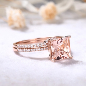 แหวนแต่งงานสีโรสโกลด์สวยพลอยมอร์แกไนท์สีชมพูหรูหราดีไซน์ใหม่แหวนประดับทองแท้พร้อมแหวนเพชรแท้ - Product Image 2